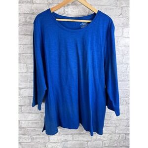 Chicos Ultimate Tee 4 Women XXL Blue  Button Back‎ Slub Modal Cotton Knit